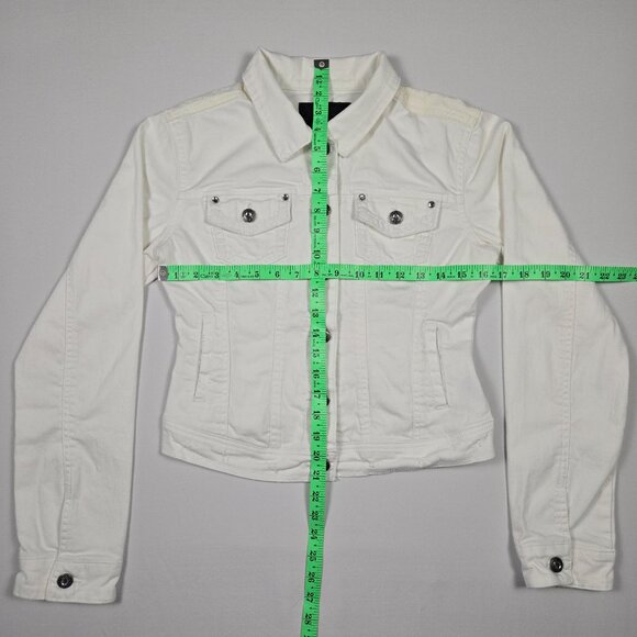 Daytrip White Jean Jacket Womens Size M Lace Back Embellished Boho Streetwear - Picture 9 of 12